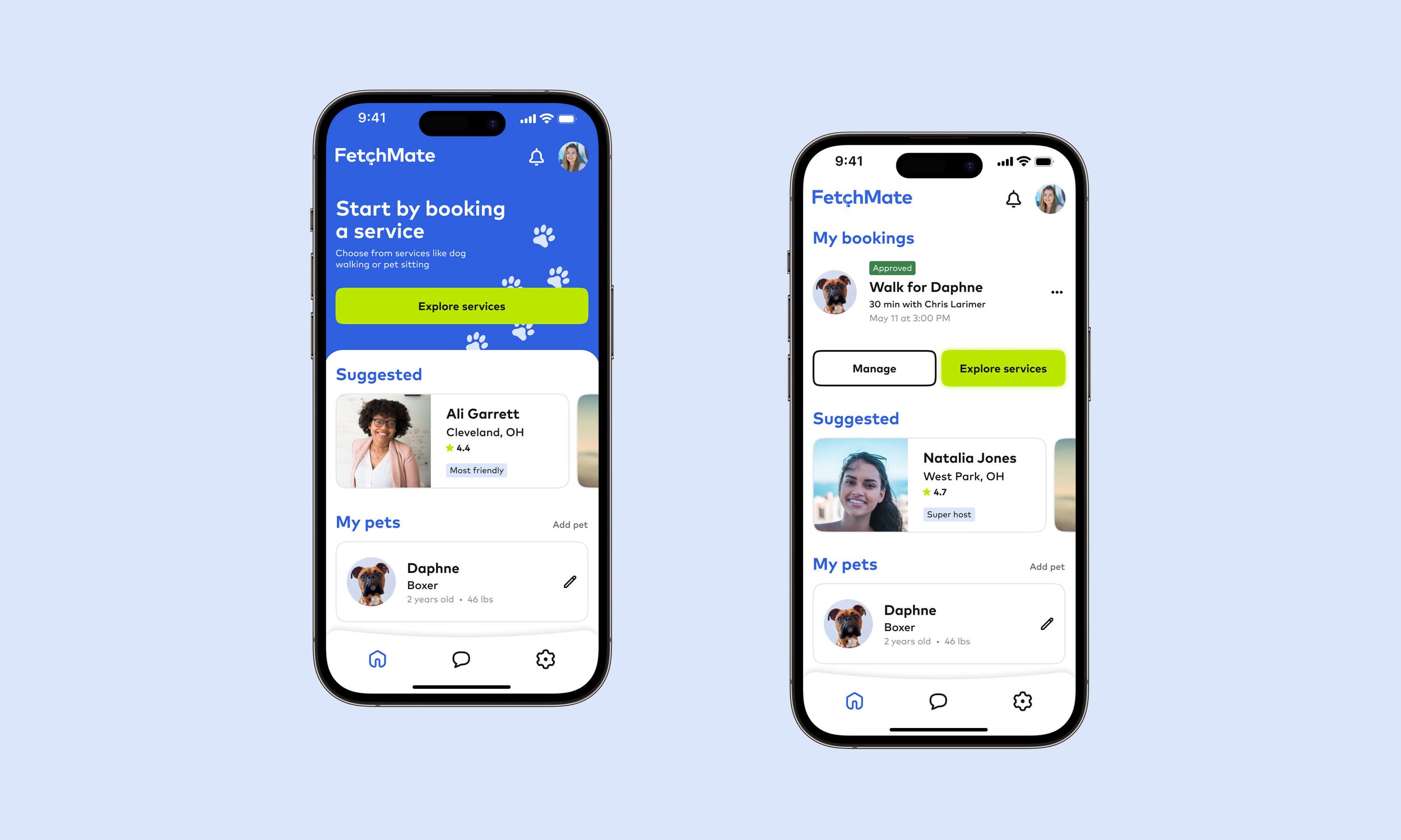 Fetchmate — home screens